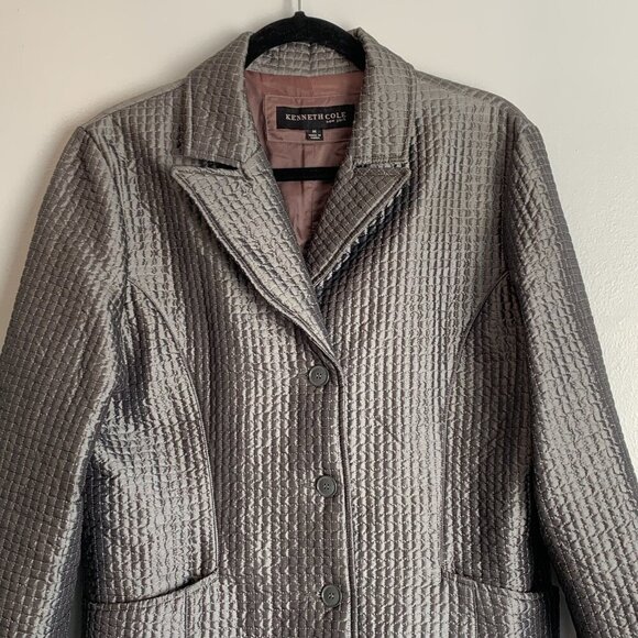 Kenneth Cole NY Women’s Overcoat Size M Mid Length Metallic Gray Quiet Luxury - Picture 5 of 9